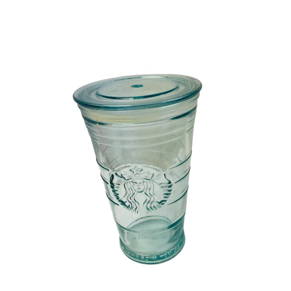 Starbucks Glass Tumbler With Lid‎ Aqua Blue 16 Oz Limited Edition Collectible